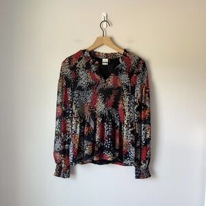 Anthropologie Akemi + Kin Women's Black Floral Smocked Blouse Size Small S